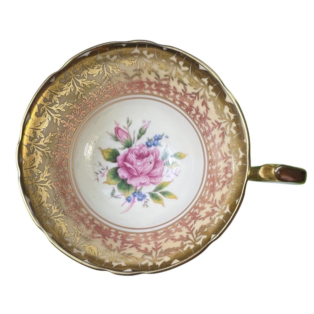 Vintage Aynsley Bone China Teacup Only C80017 Pink Cabbage Tea Rose Gold Filigee